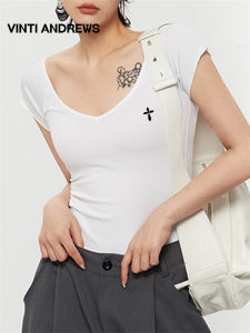 Slim Fit V-Neck Short Flared Sleeve T-Shirt Women Sports Style