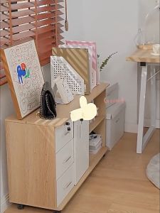 Filing Cabinets & Office Stands Movable Cabinet Storage Wood Cabinet With Lock and Wheels Modern Home Office Furniture