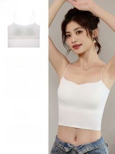 miiow | Womens Summer Thin Integrated Bra Tank Top Underwear With Chest Pad Backless Strap Vest White Base Layer Outerwear Shirt