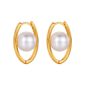 ต่างหูไข่มุกสีทองสไตล์ใหม่สำหรับผู้หญิง ต่างหูรูปวงกลมระดับไฮเอนด์ เครื่องประดับหูที่หรูหรา ต่างหูแบบหัวเข็มขัด