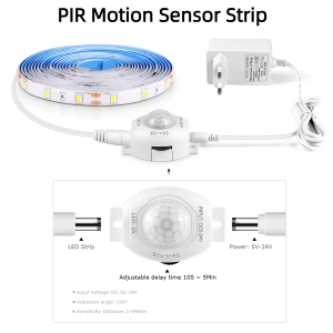 Smart PIR Motion Sensor LED Strip Light Set DC12V Waterproof Delay Time Adjustable DIY Cuttable For Home Bedroom Corridor Stairs