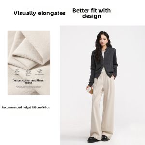 HIPPIE MISS | Petite-friendly White Wide Leg Light Summer Tencel Linen Loose Straight Pants