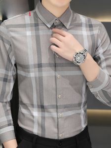 HENGYUANXIANG | Hengyuanxiang Mens Casual Long Sleeve Work Shirt Spring Autumn Plaid Fashionable Standard Fit Button Detail Iron Free Polyester Blend