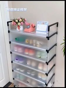 Simple dustproof shoe cabinet 3/4/5/6/7 Layer with cover shoe rack stackable shoe box multifunctional storage rack