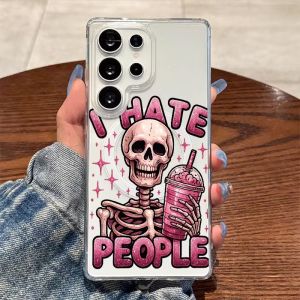 Pink Beverage Skull Halloween Phone Case For Samsung S25 S26 Note20 Ultra Plus A56 A36 A16 A35 A15 Clear Magnetic Charge Cover
