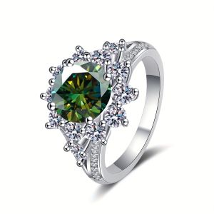 Sunflower Luxury 925 Silver Ring for Women 3ct Moissanite Set in PT950 Platinum 3.0 Carat Elegant Jewelry