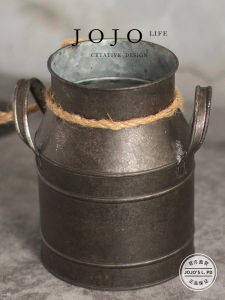 Rustic Iron Barrel Flower Pot Vase Decorative Ornaments JOJOS L. PD Vintage Weathered Metal Bucket Plant Pots Home Decor