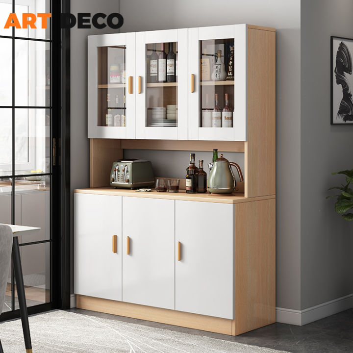 Rak Dapur Home Kitchen Storage Kabinet Wooden Kitchen Rack Kitchen Cabinet Almari Serbaguna Glass Door Storage Sideboard Almari Dapur
