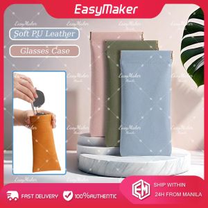 Glasses Case PU Leather Soft Sunglasses Case Portable Squeeze Top Eyeglasses Case Microfiber Lining Glasses Pouch for Women Men 4 Colors Eyeglasses Accessories