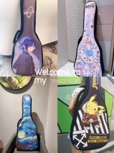 41 Inch Guitar Bag 40/41 นิ้ว - กระเป๋ากีต้าร์ผ้ากันน้ำหนังพียูกระเป๋าเป้สะพายหลังกีตาร์ฟองน้ำหนา20mm บูชพลภาพตัวละครอะนิเมะกระเป๋ากีต้าร์โปร่ง