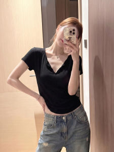 YUANYA | Vintage Style Casual V-Neck Slim Fit Loose Feeling Short Sleeve T-Shirt