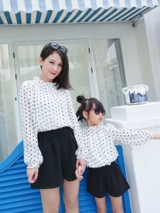 Fashionable Polka Dot Parent-Child Outfit Summer Fresh Style Korean Version Mommy And Me Clothes Set for Girls Ages 2-14