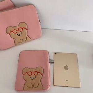 Sleeve Pouch Sarung Tas Bag Puffy Case Ipad Tab Tablet Macbook Air Pro Laptop Asus Acer Lenovo HP Huawei 11 12 13 14 15 inch Motif Gambar Beruang Bear Warna Pink Lucu Cute Murah Korean Model