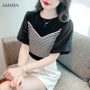 เสื้อเบลาส์แขนแขนสั้นคอกลมผ้าชีฟอง สำหรับผู้หญิง 2023