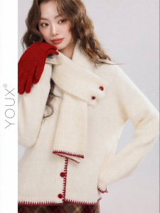 YOUXIANG | Áo Sweater Cổ Tròn Màu Đào Cảm Giác Mềm Mại Nhẹ Nhàng