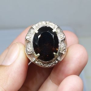 cincin batu smoky quartz / kecubung teh cutting mewah garansi batu asli 100%