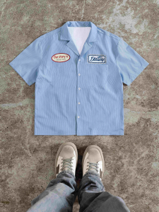 Mens Casual and Comfortable Striped Pattern [Short] Shirt Suitable for Casual Outings Pairs Well with Casual Flyers 100% Pol
