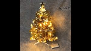 Gold Christmas Tree w Storage Bag Set 60cm Xmas Tabletop Decorations
