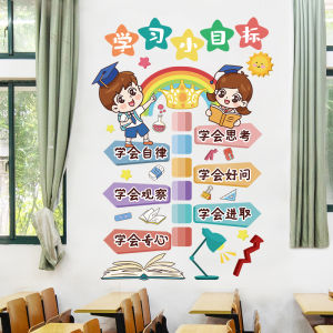 Motivational Classroom Wall Stickers Self Adhesive Decorative Learning Environment PVC Material Cartoon Pattern Modern Style