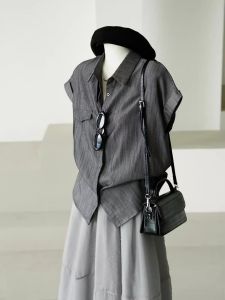 GEBOFU | Loose Office Casual French Style Gray Short Sleeve Shirt