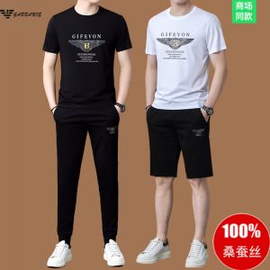 Gabbanie Summer New Mens Casual Sports Suit Short Sleeve T-Shirt Silk Thin Mens Wear Comfortable Breathable Lightweight