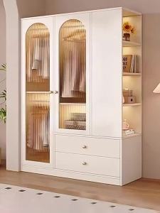 Cream Style Wooden Wardrobe Bedside Storage Cabinet