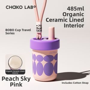 CHAKOLAB | Vacuum Insulated Travel Tumbler with Straw Stainless Steel Exterior and Ceramic Lining