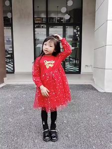 FUFU SHOP ชุดคริสต์มาสเด็กหญิง ชุดกระโปรงสีแดง ชุดกระโปรงคริสต์มาส เดรสเด็กหญิง พร้อมส่ง