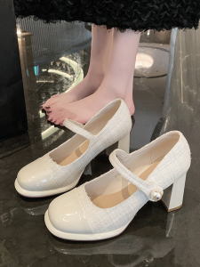 Giày Cao Gót Mary Jane Cổ Điển Cho Nữ Mùa Xuân Thu Phong Cách Mới Mũi Vuông Đế Thấp Cỡ Nhỏ Đế Dày Giày Đơn