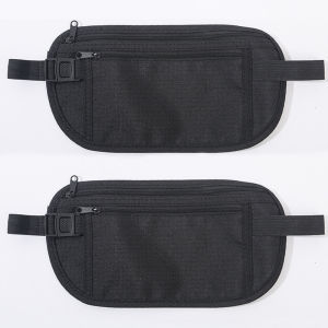 2 Pcs Sport Waist Bag Hidden Travel Money Belt with Security Pouch for Passport and Cash Invisible Chest Pack Wallet