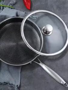 316 Stainless Steel Wok Honeycomb Frying Pan Steak Cooking Flat Bottom Non-Stick Pan Induction Cooker Universal Kitchen Cookware