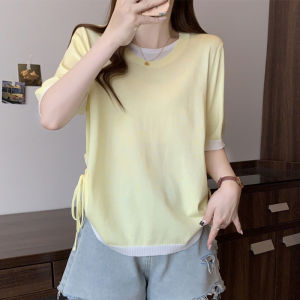 DAIXIANGFEIZI | Cool Ice Silk Short Sleeve T-Shirt Fashionably Slimming False Two-Piece
