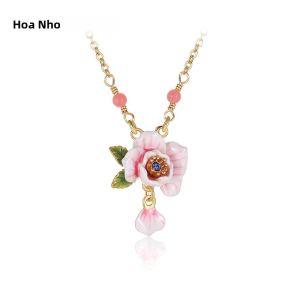 Vòng Cổ Hoa Hồng Màu Hồng Cho Bé Gái Mạ Vàng 18K Handmade Men Mặt Dây Chuyền Hoa Ngọt Ngào Dễ Thương Trang Sức Cho Tiệc Quà Tặng Sinh Nhật