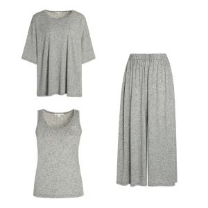 Relaxed Floral Yarn Knit Set Medium Sleeve Off-shoulder Top U-neck Sleeveless Vest Eight-length Wide-leg Pants