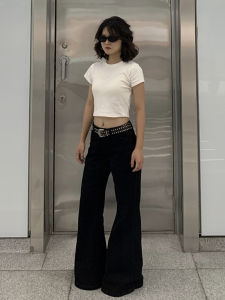 Low Waist Bell Bottom Pants Womens Casual Slim Fit Thin Velvet Trendy Long Pants Fall Winter New Style American Spicy Girl