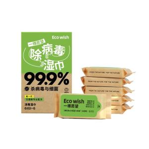 Ecowish Viral Disinfection Wet Wipes Portable 6 Sheets/Box Alcohol-Free for Influenza a And B Virus Killing Hand Sanitizer