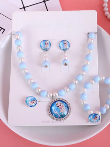 Princess Elsa Necklace Bracelet Ring Earring Ice Age Children Jewelry Set Gift Lace Material Korean Style out Fashion Accessories