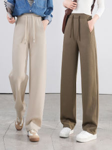 High Waist Straight Leg Sports Banana Pants Womens Elastic Waist Curtained Trousers Casual Long Pants Korean Style Polyester Fiber