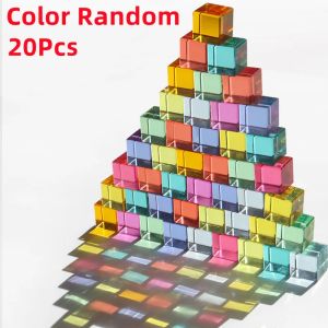 20pcs High Transparent  Cubes Acrylic Stacking Blocks Kids Montessori Sensory Toys Open Ended Play Translucent Rectangle Cubes