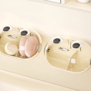 กล่องเก็บเครื่องสำอางแบบติดผนัง กันฝุ่น ระบายอากาศได้ดี พร้อมฝาปิด แบ่งชั้น สำหรับอุปกรณ์แต่งหน้าในห้องน้ำ