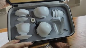 Premium White Porcelain Tea Set in Vegan Leather Briefcase [Made For Drinkers]