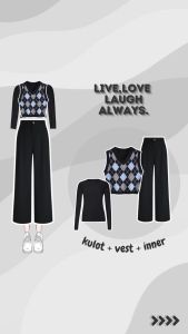 One Set 3in1 Korean Style | Vest Rajut Wanita Celana Kulot Cringkle Premium Manset KEKINIAN | KA016