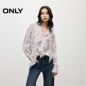 ONLY | French Style Flowery Tie-neck Ruffled Blouse