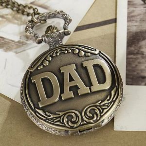 Vintage bronze carving DAD Fashion Quartz Pocket Watch Give Father Best Pendant Gift Collection Artwork