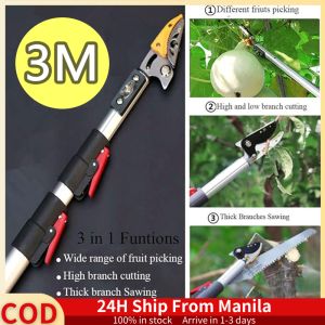 High Branch Pruning Shears Heavy Duty Branch Cutter Garden Scissors Pruning Tool 3m Telescopic-Tree-Shear Fruit Picker Altitude For Pruning Branches Long Reach High Rough Branch Cut