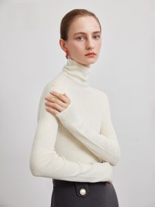 HR | HR Helena Brand Cashmere Knitwear High Collar Slim Fit Womens Inner Wear Casual Fashion Commute Style Long Sleeve Crew Neck