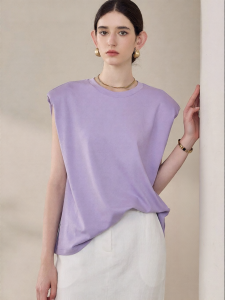Roey s house | Leisure Business Loose Sleeveless Cotton Purple Shirt