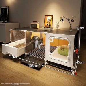 Space-saving Indoor Pet House Cage with Litter Box