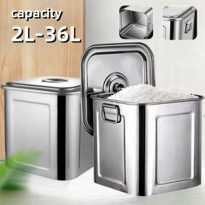 2L-36L Liters Stainless Rice Dispenser 25Kilos/25kg Jar with Airtight Lid Rice Storage Container Multifunction Transparent Food Container Cereal Flour Container Airtight Rice Dispensers Kitchen Canisters Jars