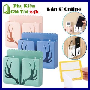 Kệ Dán Tường Để Điện Thoại  Remote Có Móc Treo Tiện Dụng - Kệ Điên Thoại Hình Xương Rồng Xinh Xắn Tiện - Hộp Đỡ Dán Tường Chất Liệu Nhựa PP Cao Cấp Có Móc Treo Giữ Dây Điện Mẫu Mới Chịu Lực Tốt - Giá Đỡ Dán Tường Có Quai Để Sạc Điện Thoại - Kệ Gắn Tường